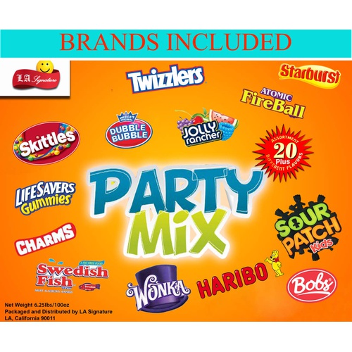  LA Signature HUGE Assorted Candy PARTY MIX BOX 6.25 LBS/100 OZ Over 250 Individually Wrapped Candies like Skittles Lifesavers Haribo Starburst Fireballs Jolly Ranchers Sour Patch Dubble Bubble