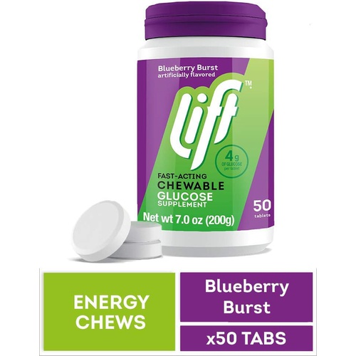  Lift Fast-Acting Glucose Chewable Energy Tablets Blueberry 50 ct Jar (Pack of 6)