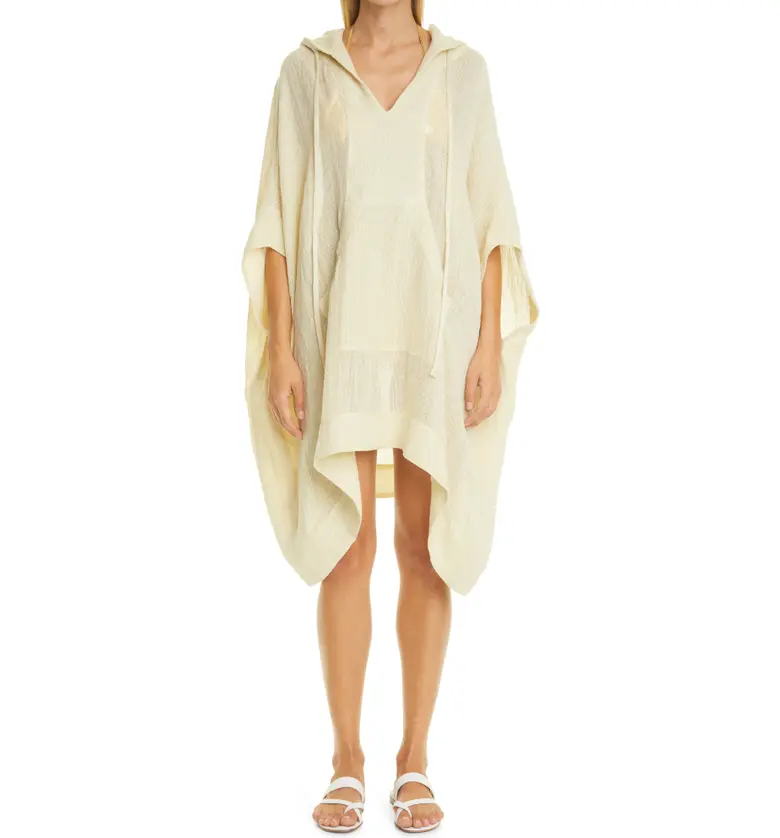 Lisa Marie Fernandez Linen Blend Hooded Cover-Up Poncho_CREAM CHIOS GAUZE