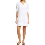 LLBEAN L.L.Bean Long Sleeve Notch Neck Cover-Up Dress_WHITE