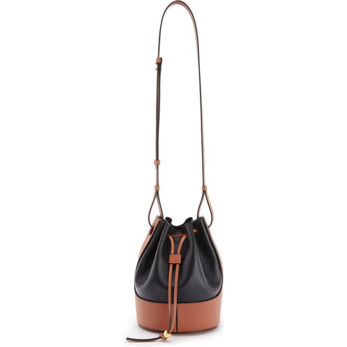 로에베 Loewe Small Balloon Leather Bucket Bag_BLACK/ TAN