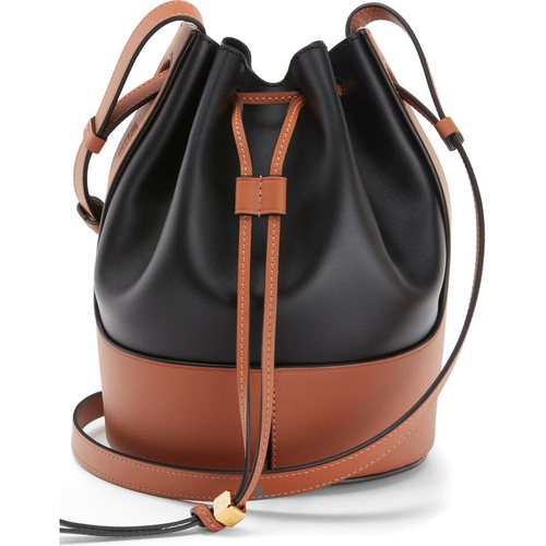 로에베 Loewe Small Balloon Leather Bucket Bag_BLACK/ TAN
