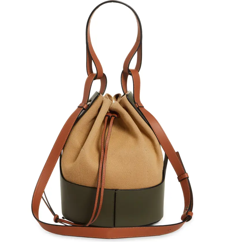 로에베 Loewe Balloon Canvas & Leather Bucket Bag_CRETA/GREEN