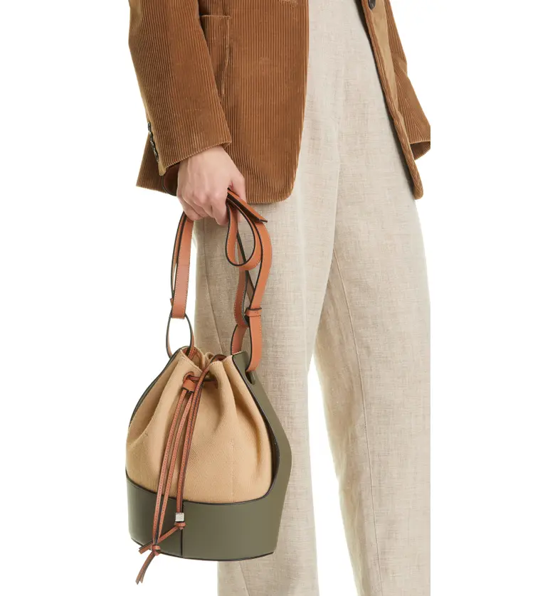 로에베 Loewe Balloon Canvas & Leather Bucket Bag_CRETA/GREEN