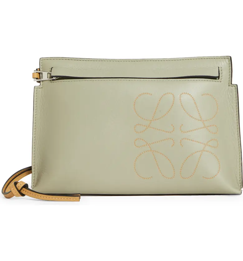 Loewe T Anagram Logo Leather Pouch_4355 LIGHT GREEN/ DARK GOLD