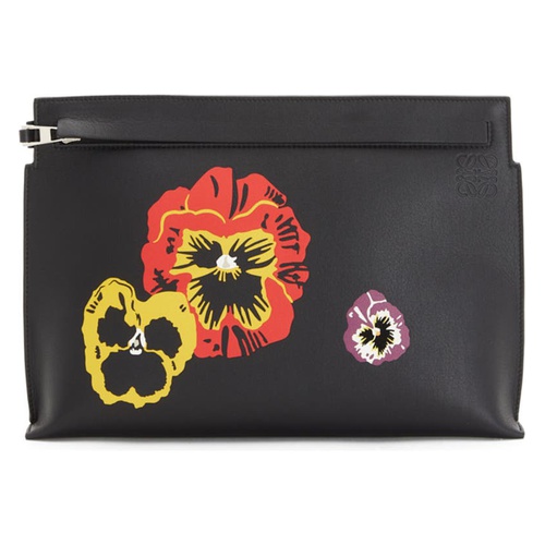 로에베 Loewe T Pansies Leather Pouch_1100 BLACK