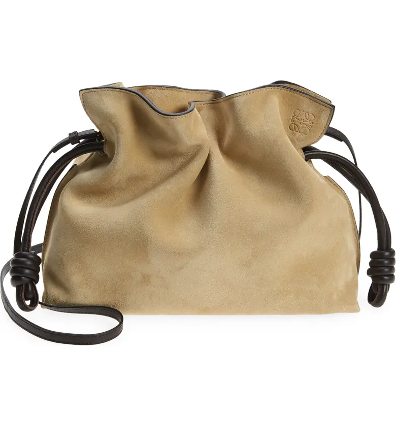 Loewe Flamenco Knot Suede Clutch_GOLD/ BROWN