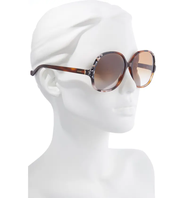 로에베 Loewe 61mm Gradient Round Sunglasses_LIGHT HAVANA/ BROWN GREY