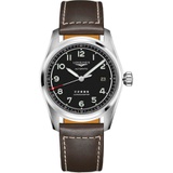 Longines Spirit Automatic Leather Strap Watch, 40mm_BLACK/ SILVER/ BROWN