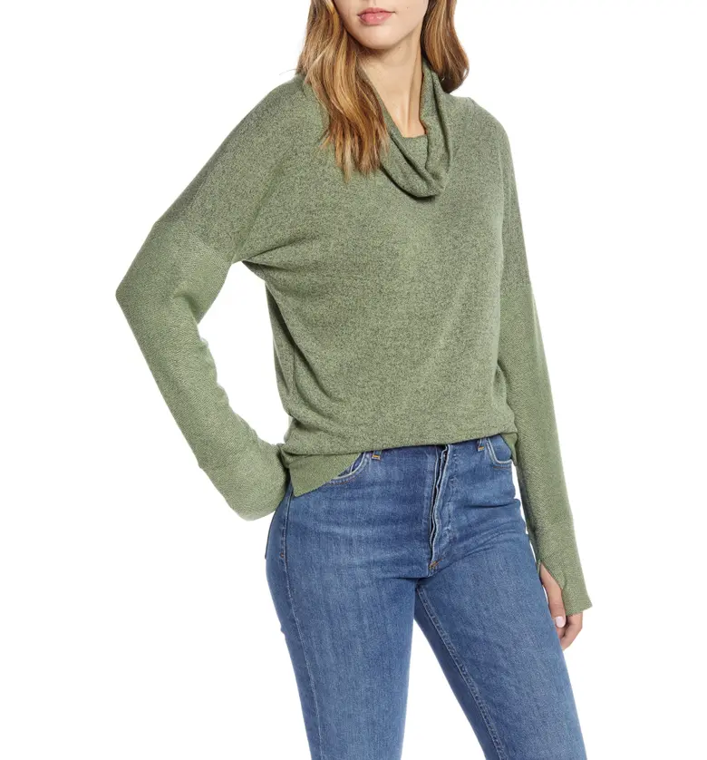 Loveappella Cowl French Terry Pullover_OLIVE
