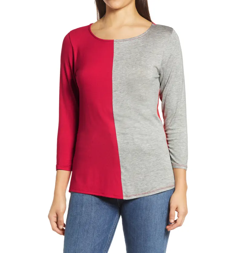 Loveappella Colorblock Top_RED/ H GREY