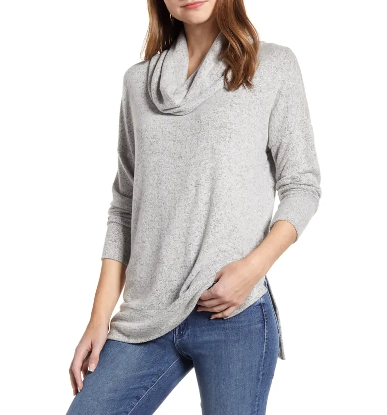 Loveappella Loveapella Cowl Neck Long Sleeve Top_H GRAY