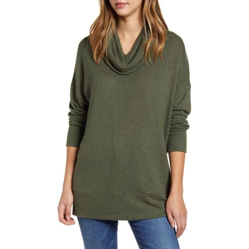  Loveappella Loveapella Cowl Neck Long Sleeve Top_OLIVE
