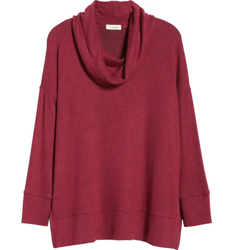  Loveappella Loveapella Cowl Neck Long Sleeve Top_BURGUNDY