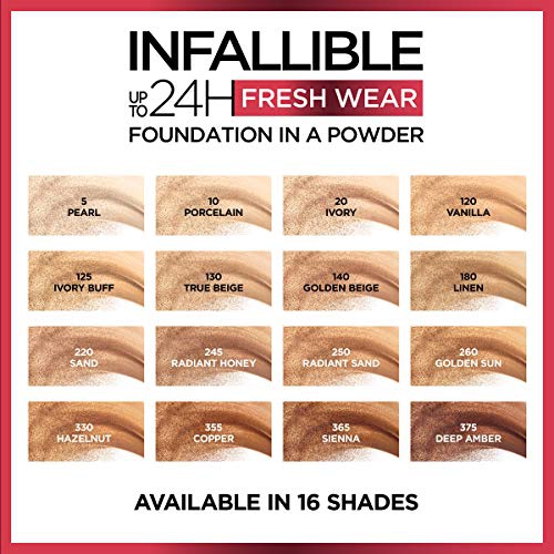  LOreal Paris Infallible Fresh Wear Foundation in a Powder, Up to 24H Wear, Sienna, 0.31 oz.