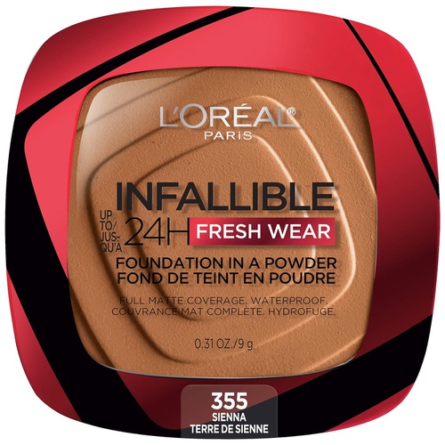  LOreal Paris Infallible Fresh Wear Foundation in a Powder, Up to 24H Wear, Sienna, 0.31 oz.