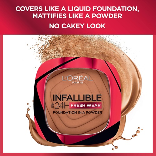  LOreal Paris Infallible Fresh Wear Foundation in a Powder, Up to 24H Wear, Sienna, 0.31 oz.