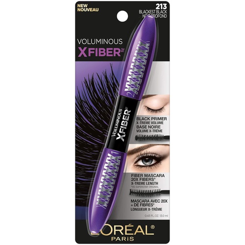  LOreal Paris Voluminous X Fiber Washable Mascara, Blackest Black, 1 Tube