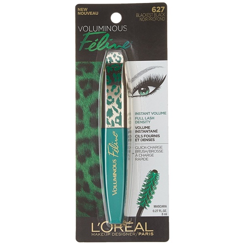  LOreal Paris Cosmetics Voluminous Feline Washable Mascara, Blackest Black, 1 Tube