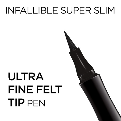  LOreal Paris Makeup Infallible Super Slim Long-Lasting Liquid Eyeliner, Ultra-Fine Felt Tip, Quick Drying Formula, Glides on Smoothly, Black, Pack of 1