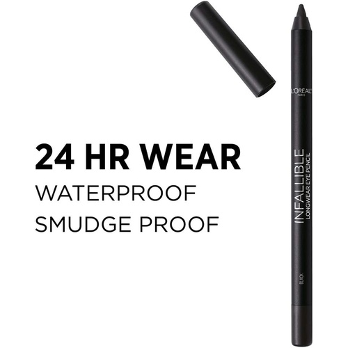  LOreal Paris Makeup Infallible Pro-Last Pencil Eyeliner, Waterproof and Smudge-Resistant, Glides on Easily to Create any Look, Black, 2 Count