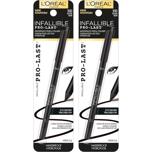  LOreal Paris Makeup Infallible Pro-Last Pencil Eyeliner, Waterproof and Smudge-Resistant, Glides on Easily to Create any Look, Black, 2 Count