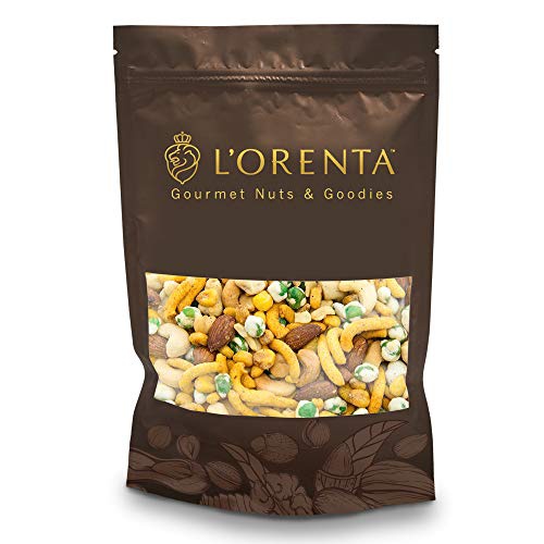  LOrenta Gourmet Spicy Fiesta Nut Mix: Wasabi Soy Seasoned Cashews, Wasabi Peas, Roasted Salted Almonds, Peanuts, and Cajun Cheddar Sticks