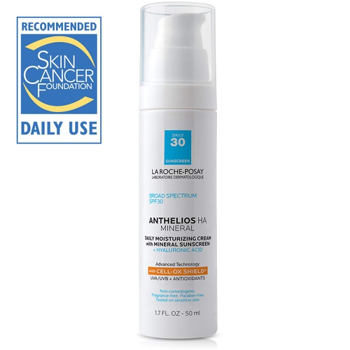  La Roche-Posay Anthelios 100% Mineral Sunscreen Moisturizer with Hyaluronic Acid, Broad Spectrum SPF 30 Face Sunscreen with Zinc Oxide & Titanium Dioxide, 1.7 fl. oz.