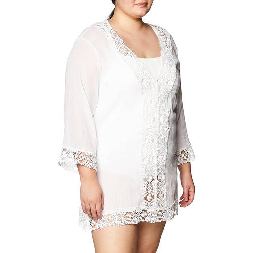  La Blanca Womens Plus Size Lace V-Neck Tunic Dress