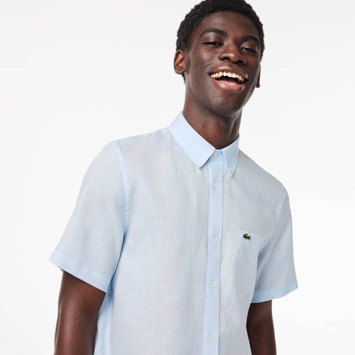 라코스테 Lacoste Menu2019s Short Sleeve Linen Shirt