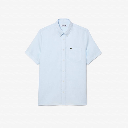 라코스테 Lacoste Menu2019s Short Sleeve Linen Shirt