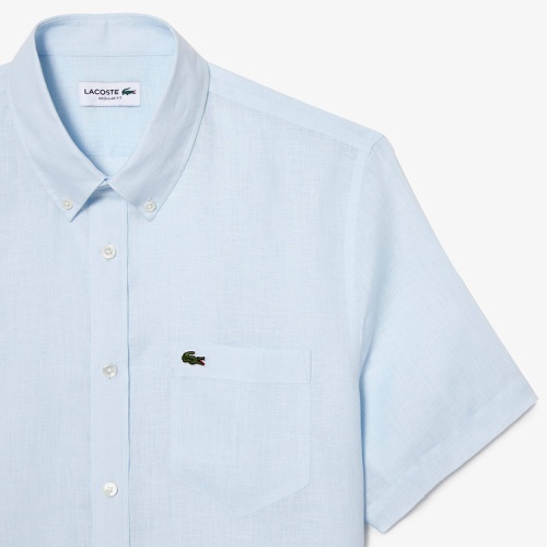 라코스테 Lacoste Menu2019s Short Sleeve Linen Shirt