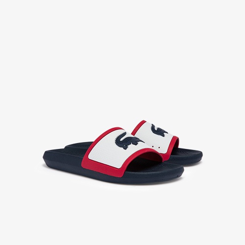 라코스테 Mens Lacoste Croco Rubber Tricolor Slides