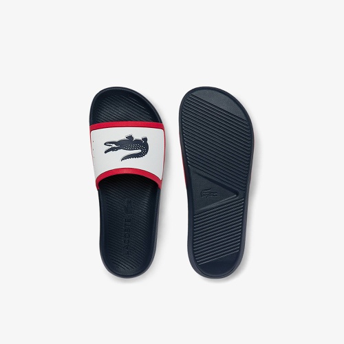 라코스테 Mens Lacoste Croco Rubber Tricolor Slides