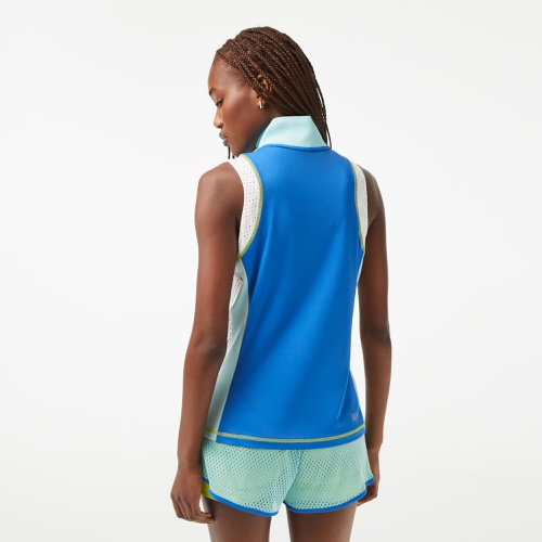 라코스테 Lacoste Womenu2019s Tennis Sleeveless Zip Neck Polo