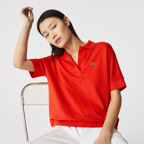 라코스테 Lacoste Womens Loose Fit Flowy Pique Polo