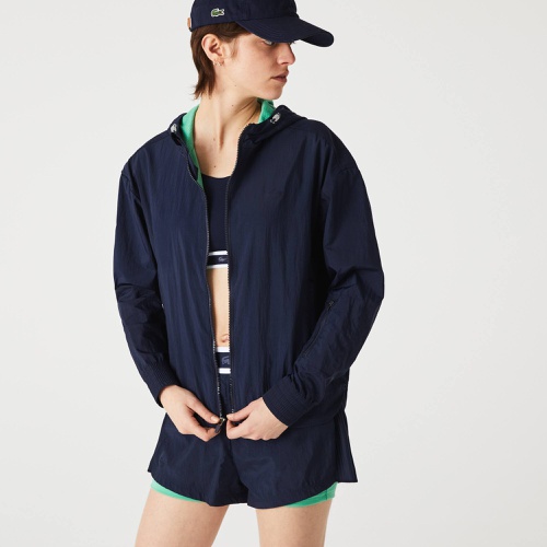 라코스테 Lacoste Womens SPORT Light Zippered Nylon And Mesh Jacket