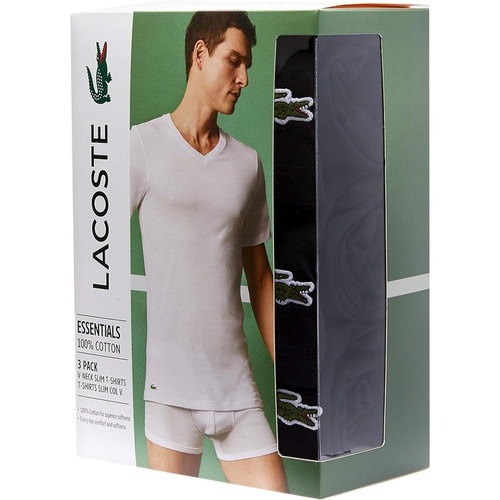 라코스테 Mens Lacoste 3-Pack V-Neck Slim Fit Essential T-Shirt