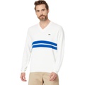 Mens Lacoste Long Sleeve Relaxed Fit V-Neck Sweater with Stripes