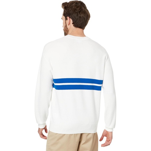 라코스테 Mens Lacoste Long Sleeve Relaxed Fit V-Neck Sweater with Stripes