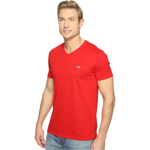 라코스테 Mens Lacoste Short Sleeve Pima Jersey V-Neck T-Shirt