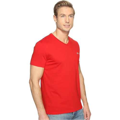 라코스테 Mens Lacoste Short Sleeve Pima Jersey V-Neck T-Shirt