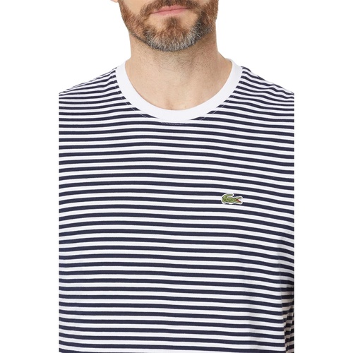 라코스테 Mens Lacoste Short Sleeve Classic Fit Stripped Crew Neck Tee Shirt