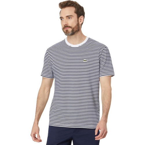 라코스테 Mens Lacoste Short Sleeve Classic Fit Stripped Crew Neck Tee Shirt