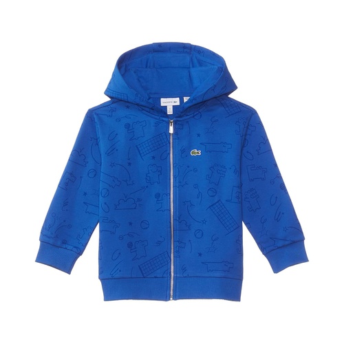 라코스테 Lacoste Kids Long Sleeve Full Zip Hoody with Aop Tennis Playing Croc and Large Wording On Back (Little Kid/Toddler/Big Kid)