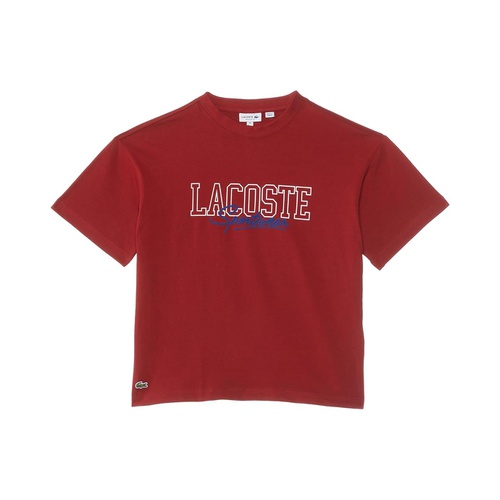라코스테 Lacoste Kids Short Sleeve Crew Neck Large Graphic Tee Shirt (Little Kid/Toddler/Big Kid)