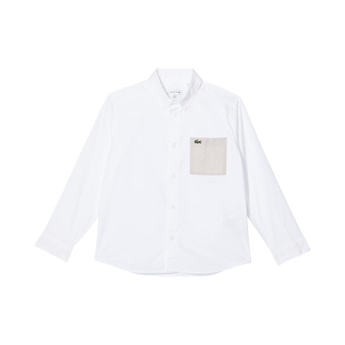 라코스테 Lacoste Kids Long Sleeve Two-Toned Oxford with Color-Blocked Pocket (Little Kids/Big Kids)