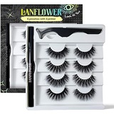 Lanflower Faux Mink Lashes with Eyeliner, Replacement of Magnetic Eyeliner and Lashes, Waterproof Self-Adhesive Eyeliner