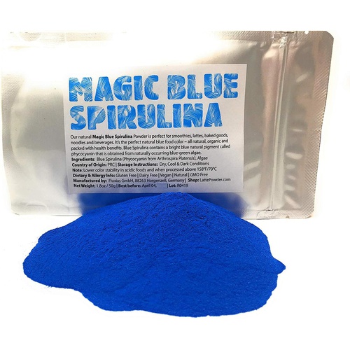  LattePowder Magic Blue Spirulina Powder - All Natural Blue Food Coloring Vibrant, Natural Blue Phycocyanin - Intense blue color, 100% natural, No fishy taste, Vegan, Gluten free Net Weight: 1.