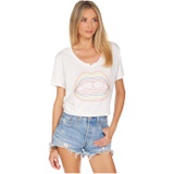 Lauren Moshi Elara Rainbow Lip Outline Embroidered Boyfriend V-Neck Tee